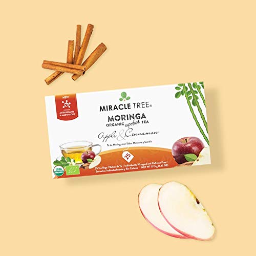 Miracle Tree - 3 Count of Organic Moringa Superfood Tea, 25 Individually Sealed Tea Bags, Apple & Cinnamon (Keto, Detox, Energy/Immunity Booster, Vegan, Gluten-Free, Organic, Non-GMO, Caffeine-Free)