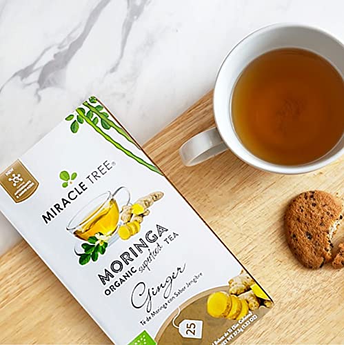 Miracle Tree - 6 Count of Organic Moringa Superfood Tea, 25 Individually Sealed Tea Bags, Ginger (Keto, Detox, Energy/Immunity Booster, Vegan, Gluten-Free, Organic, Non-GMO, Caffeine-Free)
