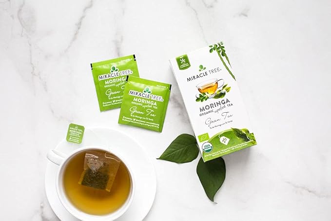 Miracle Tree - Organic Moringa Superfood Tea, 25 Individually Sealed Tea Bags, Green Tea (Keto, Detox, Energy & Immunity Booster, Vegan, Gluten-Free, Organic, Non-GMO, Decaffeinated)