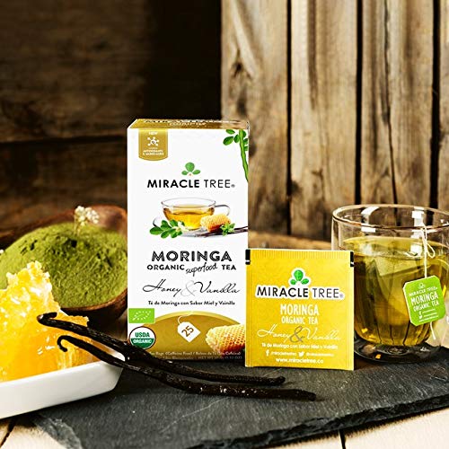Miracle Tree - Organic Moringa Superfood Tea, 25 Individually Sealed Tea Bags, Honey & Vanilla (Keto, Detox, Energy/Immunity Booster, Vegan, Gluten-Free, Organic, Non-GMO, Caffeine-Free)