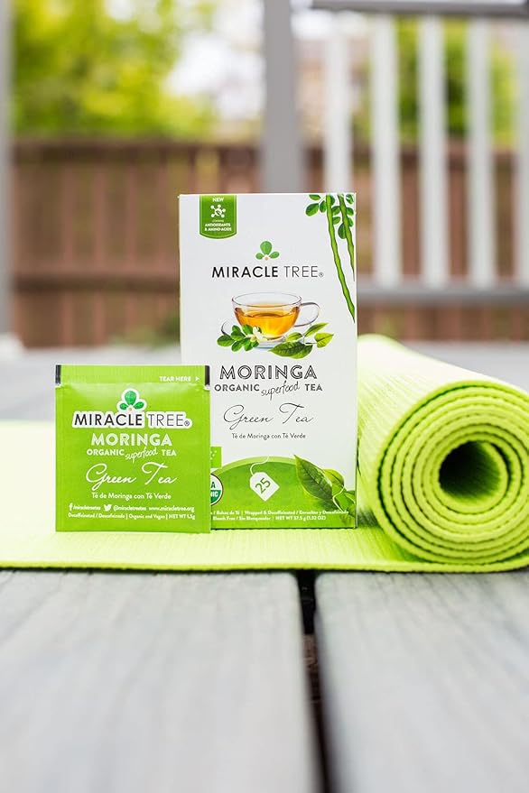 Miracle Tree - Organic Moringa Superfood Tea, 25 Individually Sealed Tea Bags, Green Tea (Keto, Detox, Energy & Immunity Booster, Vegan, Gluten-Free, Organic, Non-GMO, Decaffeinated)