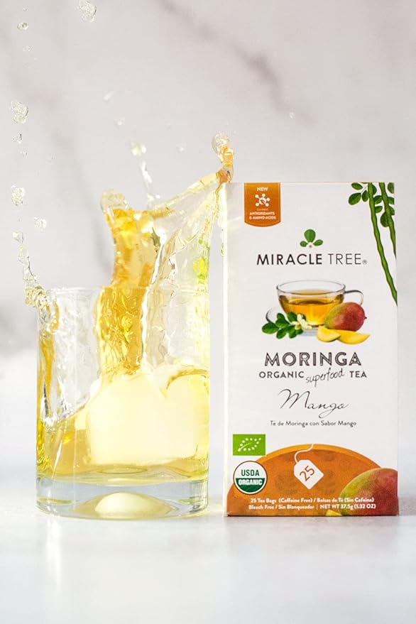 Miracle Tree - Organic Moringa Superfood Tea, 25 Individually Sealed Tea Bags, Mango (Keto, Detox, Energy & Immunity Booster, Vegan, Gluten-Free, Organic, Non-GMO, Caffeine-Free)