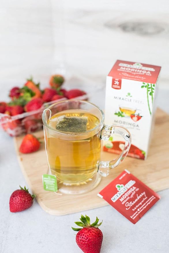 Miracle Tree - Organic Moringa Superfood Tea, 25 Individually Sealed Tea Bags, Strawberry (Keto, Detox, Energy & Immunity Booster, Vegan, Gluten-Free, Organic, Non-GMO, Caffeine-Free)