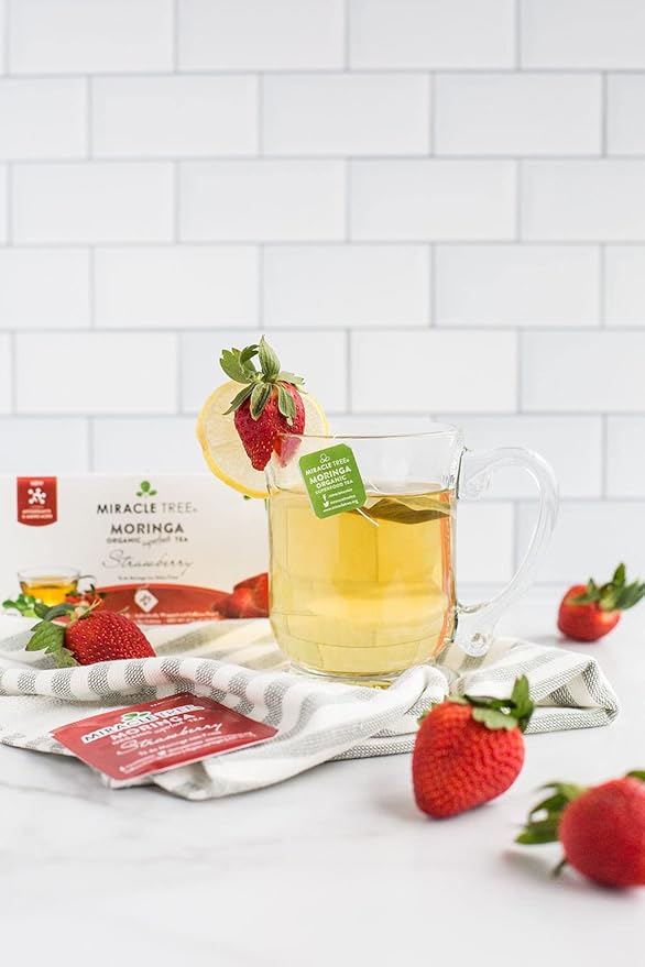 Miracle Tree - Organic Moringa Superfood Tea, 25 Individually Sealed Tea Bags, Strawberry (Keto, Detox, Energy & Immunity Booster, Vegan, Gluten-Free, Organic, Non-GMO, Caffeine-Free)