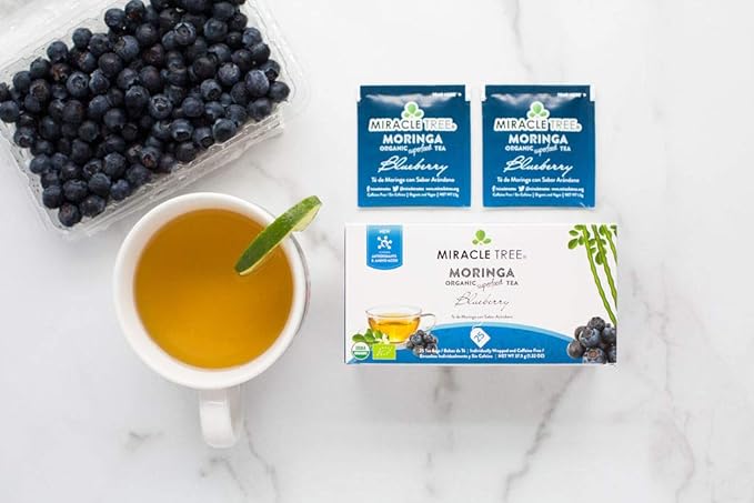 Miracle Tree - Organic Moringa Superfood Tea, 25 Individually Sealed Tea Bags, Blueberry (Keto, Detox, Energy & Immunity Booster, Vegan, Gluten-Free, Organic, Non-GMO, Caffeine-Free)