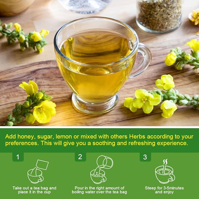 Mullein Tea Bags - Natural Mullein Leaf Tea for Lungs Cleanse and Respiratory Support, Caffeine Free - 40 Tea Bags