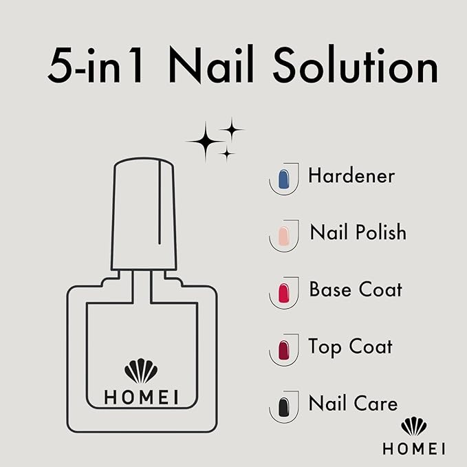 Nail Strengthener from Japan, Nail Hardener with Aloe Vera, Tea Tree Oil& Keratin for Healthy 5-in-1 Nail Solution Including Base Coat, Nail Color, Hardener, Top Coat& Nail Care, Classic Red