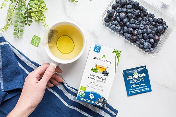Miracle Tree - Organic Moringa Superfood Tea, 25 Individually Sealed Tea Bags, Blueberry (Keto, Detox, Energy & Immunity Booster, Vegan, Gluten-Free, Organic, Non-GMO, Caffeine-Free)