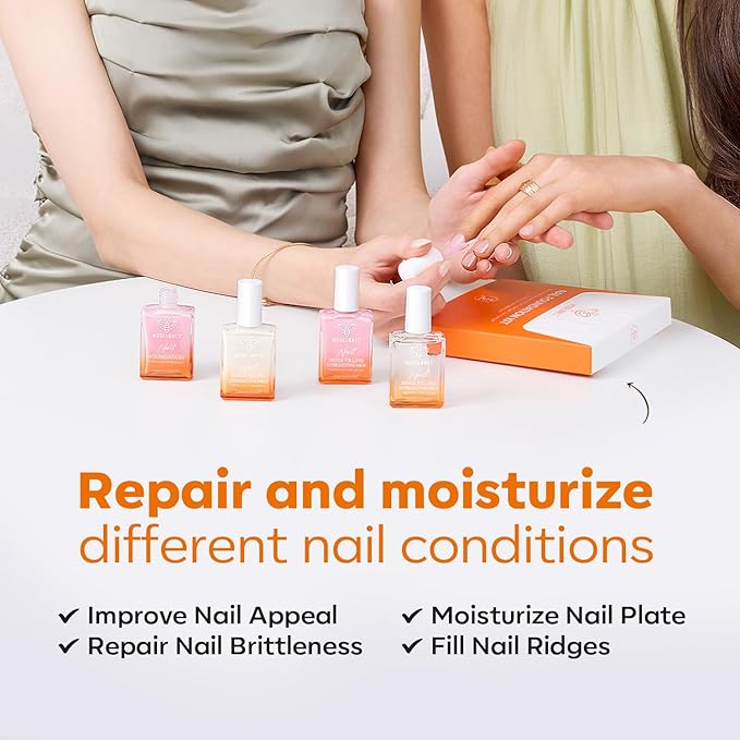 modelones 15ml 8-in-One Nail Ridge Filler Strengthener Base Coat Nail Polish Repair Nail Growth Treatment for Thin and Damaged Nails, Crystal Clear