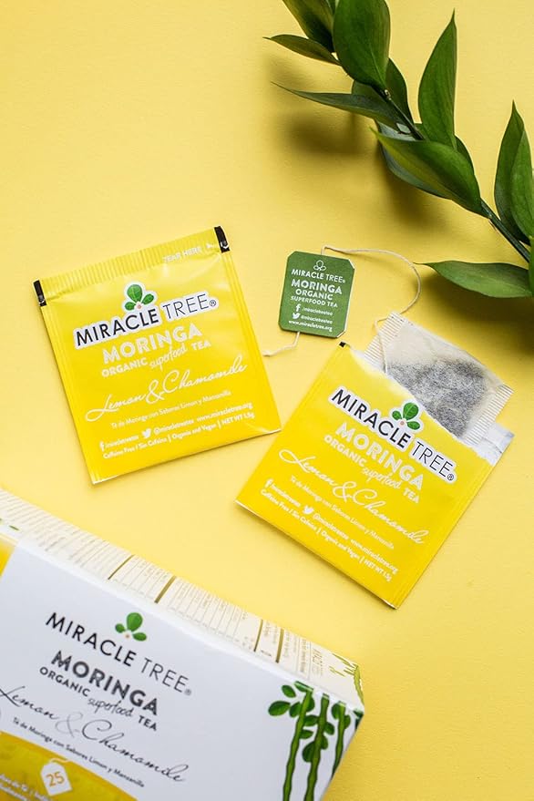 Miracle Tree - Organic Moringa Superfood Tea, 25 Individually Sealed Tea Bags, Lemon Chamomile (Keto, Detox, Energy/Immunity Booster, Vegan, Gluten-Free, Organic, Non-GMO, Caffeine-Free)