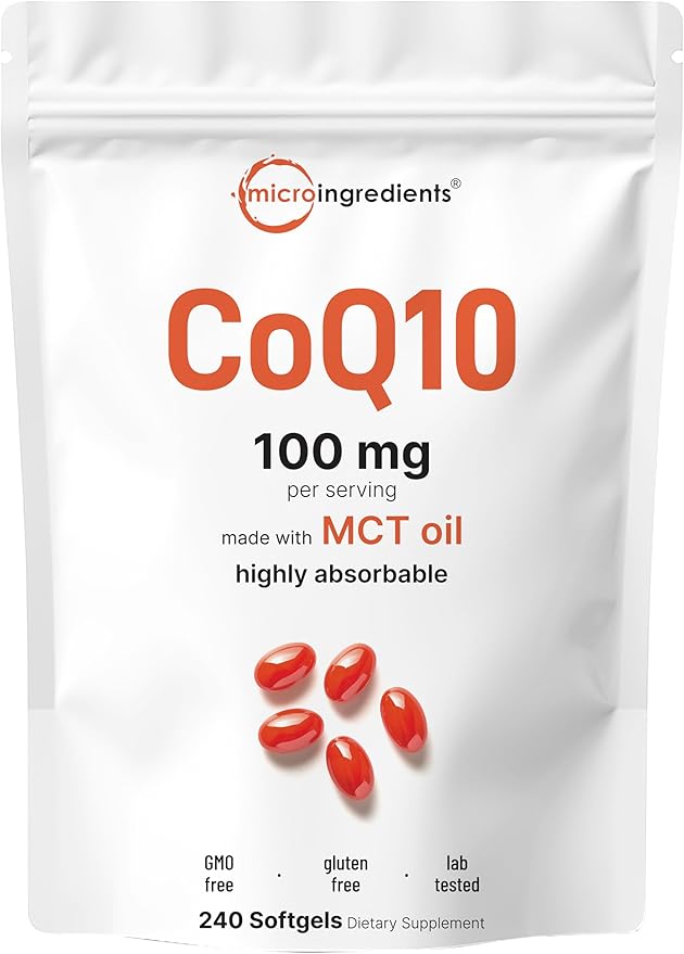 Micro Ingredients 8-in-1 Multi Collagen Capsules & CoQ10 100mg Softgels Bundle 2 Pack | Grass-Fed Collagen Peptides | High Absorption Ubiquinone with Coconut MCT Oil