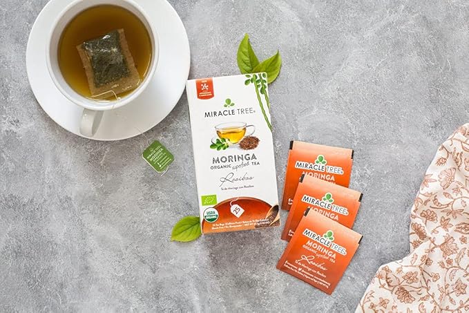 Miracle Tree - Organic Moringa Superfood Tea, 25 Individually Sealed Tea Bags, Rooibos (Keto, Detox, Energy & Immunity Booster, Vegan, Gluten-Free, Organic, Non-GMO, Caffeine-Free)