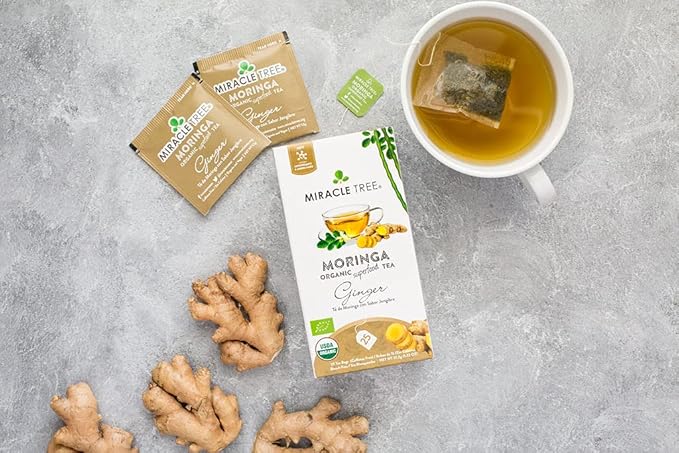 Miracle Tree - 6 Count of Organic Moringa Superfood Tea, 25 Individually Sealed Tea Bags, Ginger (Keto, Detox, Energy/Immunity Booster, Vegan, Gluten-Free, Organic, Non-GMO, Caffeine-Free)