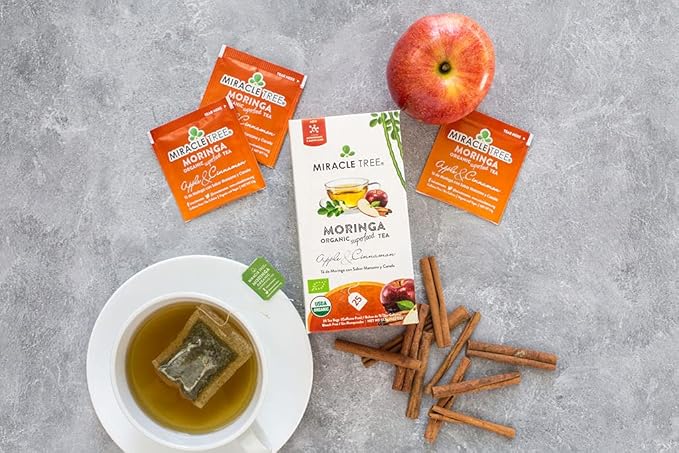 Miracle Tree - 3 Count of Organic Moringa Superfood Tea, 25 Individually Sealed Tea Bags, Apple & Cinnamon (Keto, Detox, Energy/Immunity Booster, Vegan, Gluten-Free, Organic, Non-GMO, Caffeine-Free)