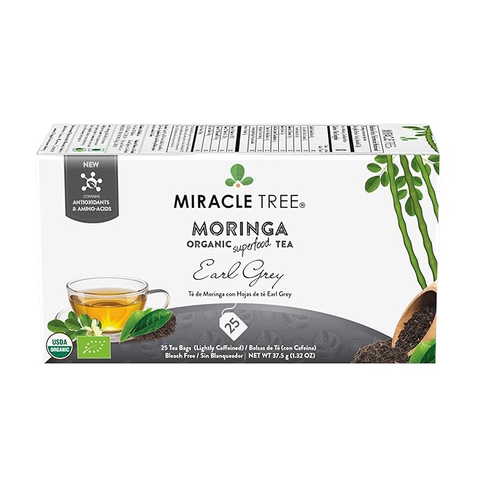 Miracle Tree - 3 Count of Organic Moringa Superfood Tea, 25 Individually Sealed Tea Bags, Earl Grey (Keto, Detox, Energy/Immunity Booster, Vegan, Gluten-Free, Organic, Non-GMO, Lightly Caffeinated)