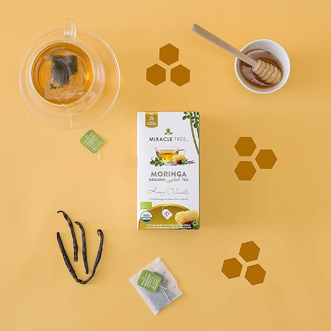 Miracle Tree - 6 Count of Organic Moringa Superfood Tea, 25 Individually Sealed Tea Bags, Honey & Vanilla (Keto, Detox, Energy/Immunity Booster, Vegan, Gluten-Free, Organic, Non-GMO, Caffeine-Free)