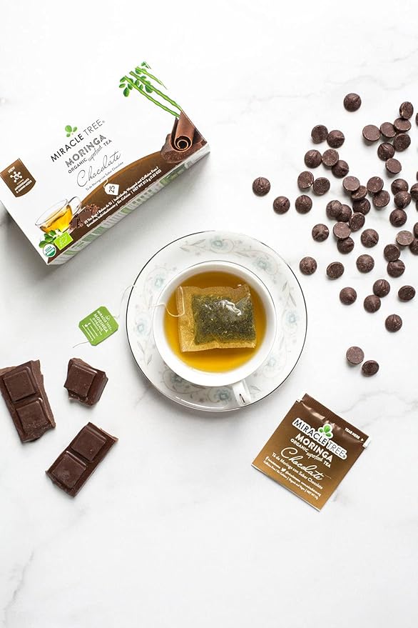 Miracle Tree - Organic Moringa Superfood Tea, 25 Individually Sealed Tea Bags, Chocolate (Keto, Detox, Energy & Immunity Booster, Vegan, Gluten-Free, Organic, Non-GMO, Caffeine-Free)