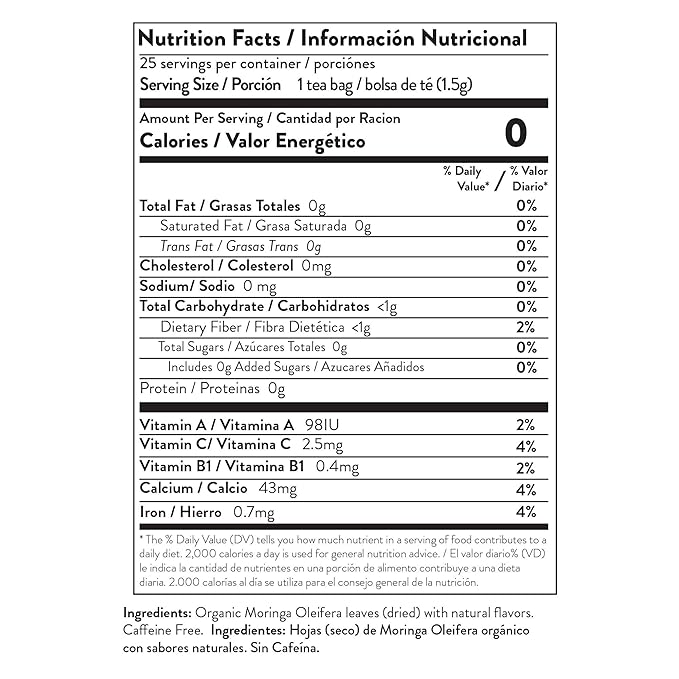 Miracle Tree - Organic Moringa Superfood Tea, 25 Individually Sealed Tea Bags, Mango (Keto, Detox, Energy & Immunity Booster, Vegan, Gluten-Free, Organic, Non-GMO, Caffeine-Free)