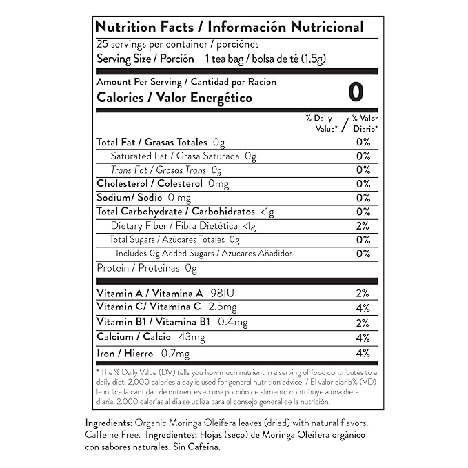 Miracle Tree - Organic Moringa Superfood Tea, 25 Individually Sealed Tea Bags, Ginger (Keto, Detox, Energy & Immunity Booster, Vegan, Gluten-Free, Organic, Non-GMO, Caffeine-Free)