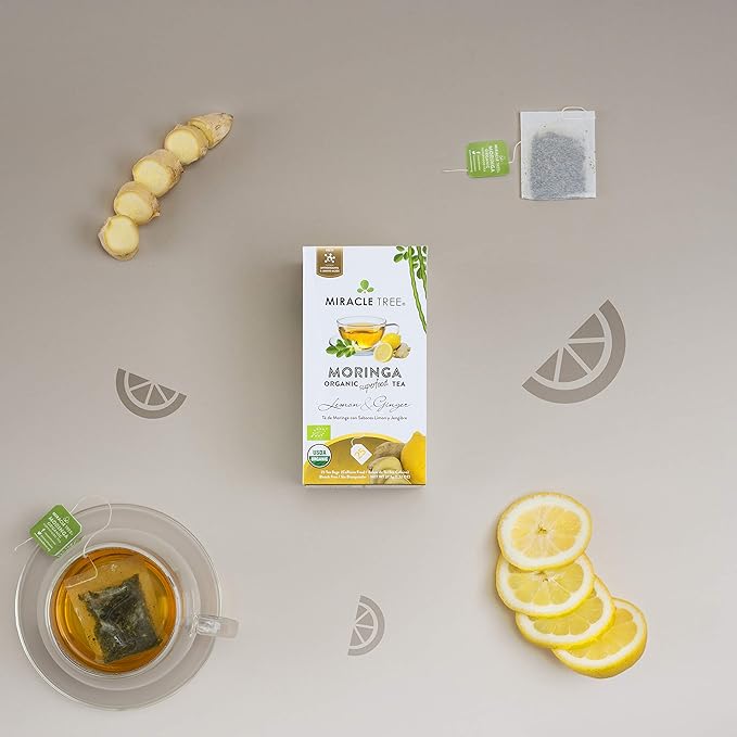 Miracle Tree - 6 Count of Organic Moringa Superfood Tea, 25 Individually Sealed Tea Bags, Lemon & Ginger (Keto, Detox, Energy/Immunity Booster, Vegan, Gluten-Free, Organic, Non-GMO, Caffeine-Free)
