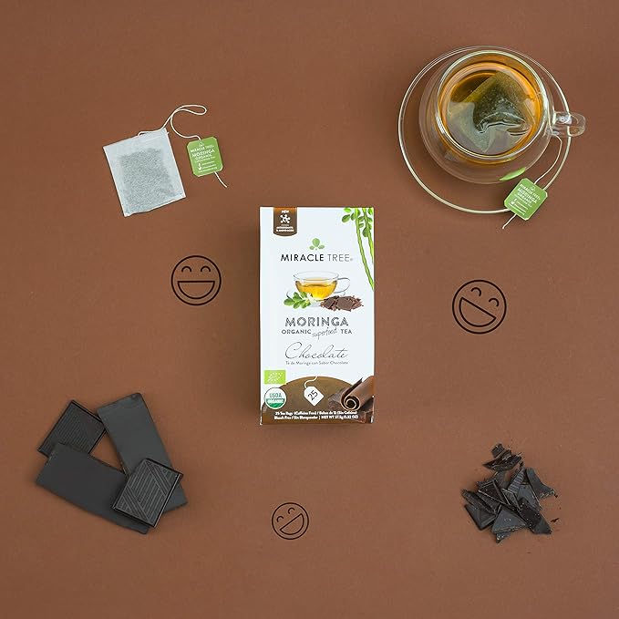 Miracle Tree - Organic Moringa Superfood Tea, 25 Individually Sealed Tea Bags, Chocolate (Keto, Detox, Energy & Immunity Booster, Vegan, Gluten-Free, Organic, Non-GMO, Caffeine-Free)