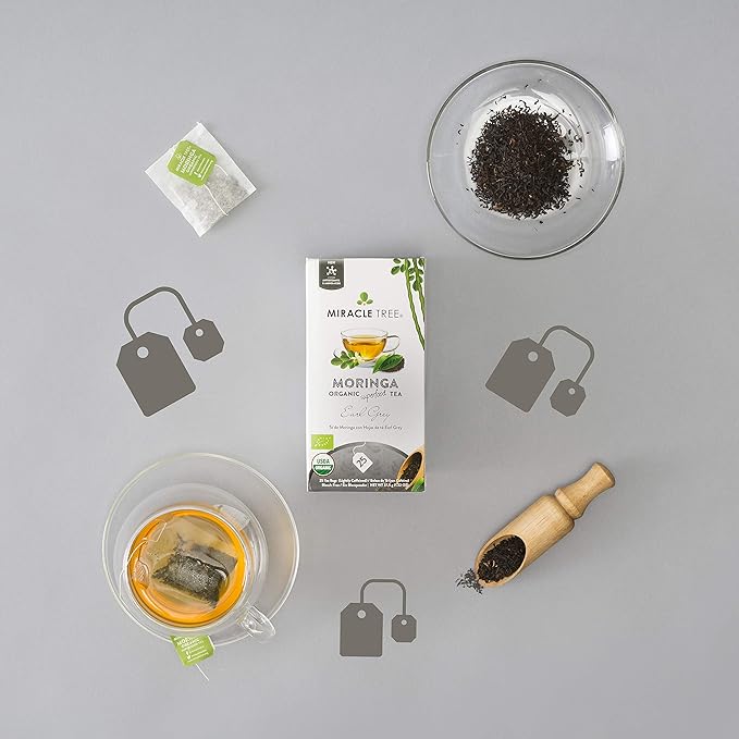 Miracle Tree - Organic Moringa Superfood Tea, 25 Individually Sealed Tea Bags, Earl Grey (Keto, Detox, Energy & Immunity Booster, Vegan, Gluten-Free, Organic, Non-GMO, Caffeine-Free)
