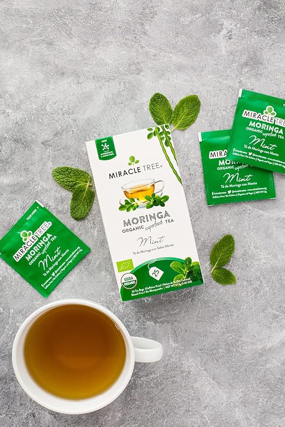 Miracle Tree - Organic Moringa Superfood Tea, 25 Individually Sealed Tea Bags, Mint (Keto, Detox, Energy & Immunity Booster, Vegan, Gluten-Free, Organic, Non-GMO, Caffeine-Free)