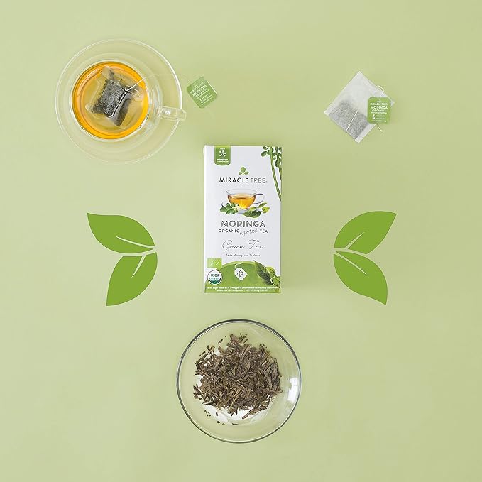 Miracle Tree - Organic Moringa Superfood Tea, 25 Individually Sealed Tea Bags, Green Tea (Keto, Detox, Energy & Immunity Booster, Vegan, Gluten-Free, Organic, Non-GMO, Decaffeinated)