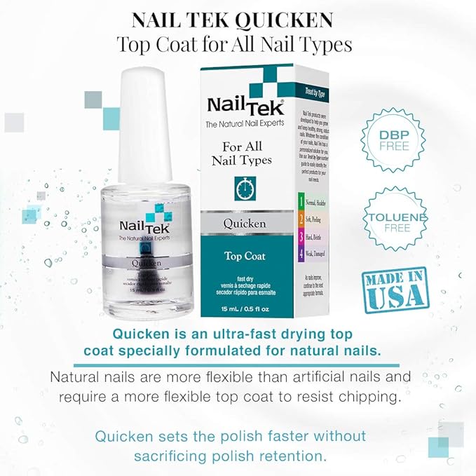 Nail Tek Quicken, Fast Drying Top Coat for All Nail Types, 0.5 oz, 1-Pack