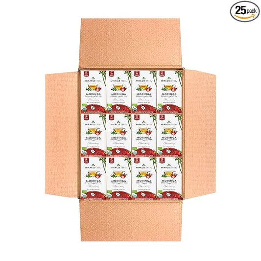 Miracle Tree - 12 Count of Organic Moringa Superfood Tea, 25 Individually Sealed Tea Bags, Strawberry (Keto, Detox, Energy/Immunity Booster, Vegan, Gluten-Free, Organic, Non-GMO, Caffeine-Free)